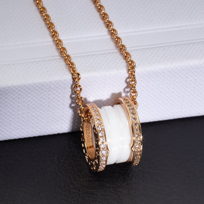 [⭐Shinejoy]ZERO 1 WHITE CERAMIC PINK GOLD DIAMOND NECKLACE