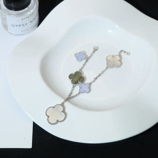 [⭐Shinejoy]CLOVER BRACELET 5 MOTIFS MOP CHALCEDONY SILVER