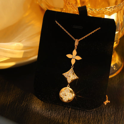 [⭐Shinejoy]STAR AND SUN DIAMOND PINK GOLD NECKLACE