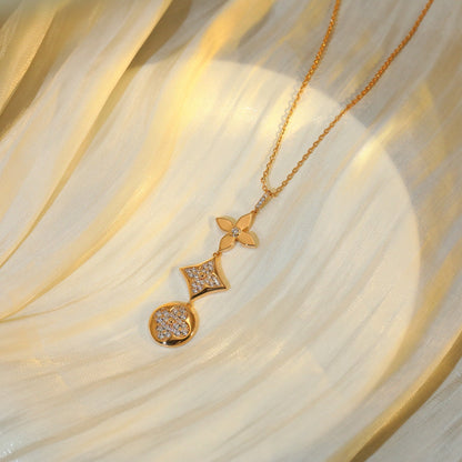 [⭐Shinejoy]STAR AND SUN DIAMOND PINK GOLD NECKLACE
