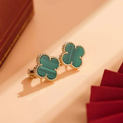 [⭐Shinejoy]CLOVER MEDIUM 1 MOTIFS MALACHITE  EARRINGS