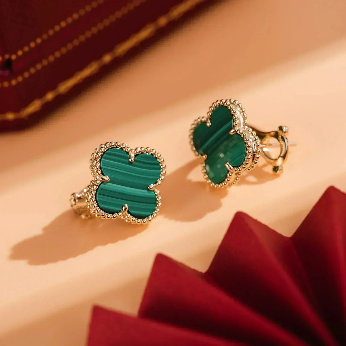 [⭐Shinejoy]CLOVER MEDIUM 1 MOTIFS MALACHITE  EARRINGS