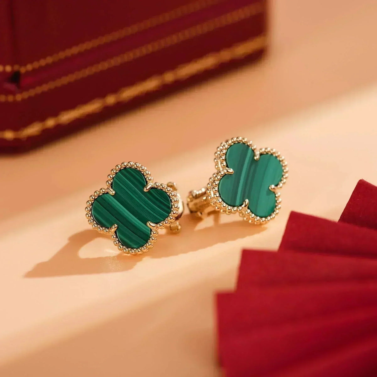 [⭐Shinejoy]CLOVER MEDIUM 1 MOTIFS MALACHITE  EARRINGS