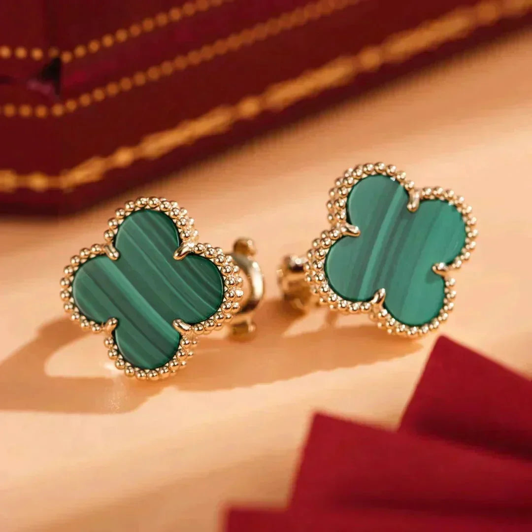[⭐Shinejoy]CLOVER MEDIUM 1 MOTIFS MALACHITE  EARRINGS
