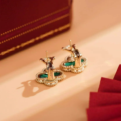 [⭐Shinejoy]CLOVER MEDIUM 1 MOTIFS MALACHITE  EARRINGS