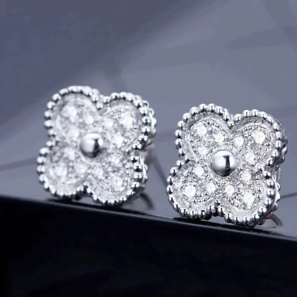 [⭐Shinejoy]CLOVER 1 MOTIFS DIAMOND STUD EARRINGS SILVER