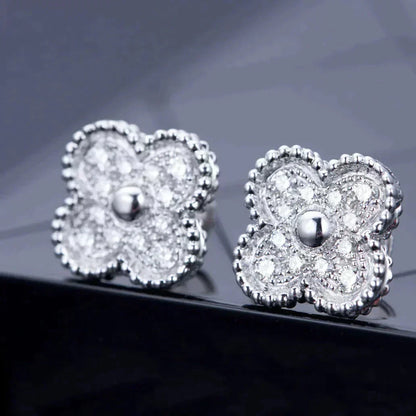 [⭐Shinejoy]CLOVER 1 MOTIFS DIAMOND STUD EARRINGS SILVER