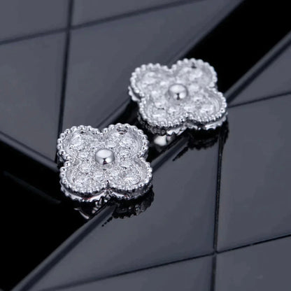 [⭐Shinejoy]CLOVER 1 MOTIFS DIAMOND STUD EARRINGS SILVER