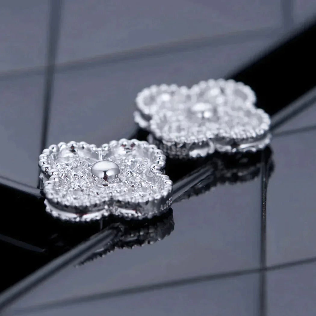 [⭐Shinejoy]CLOVER 1 MOTIFS DIAMOND STUD EARRINGS SILVER