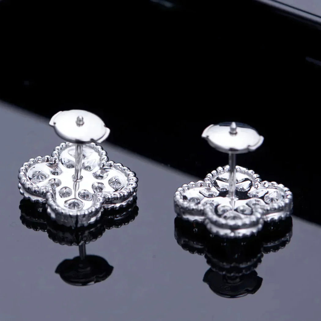 [⭐Shinejoy]CLOVER 1 MOTIFS DIAMOND STUD EARRINGS SILVER
