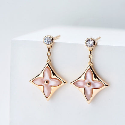 [⭐Shinejoy]DOUBLE STAR PINK GOLD MOP DROP EARRINGS