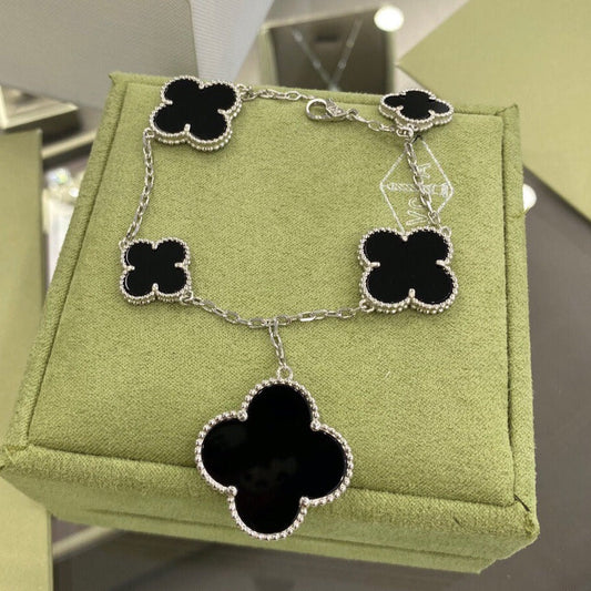 [⭐Shinejoy]CLOVER 5 MOTIFS SIVLER ONYX BRACELET