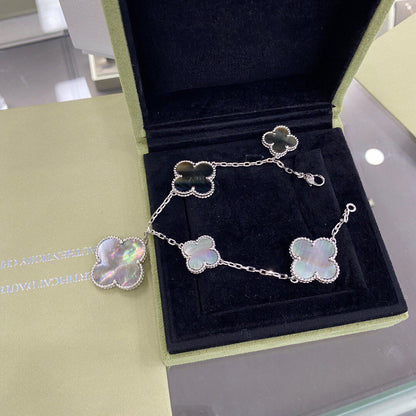 [⭐Shinejoy]CLOVER 5 MOTIFS SIVLER DARK MOP BRACELET