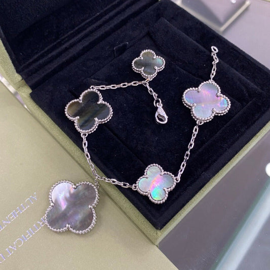 [⭐Shinejoy]CLOVER 5 MOTIFS SIVLER DARK MOP BRACELET