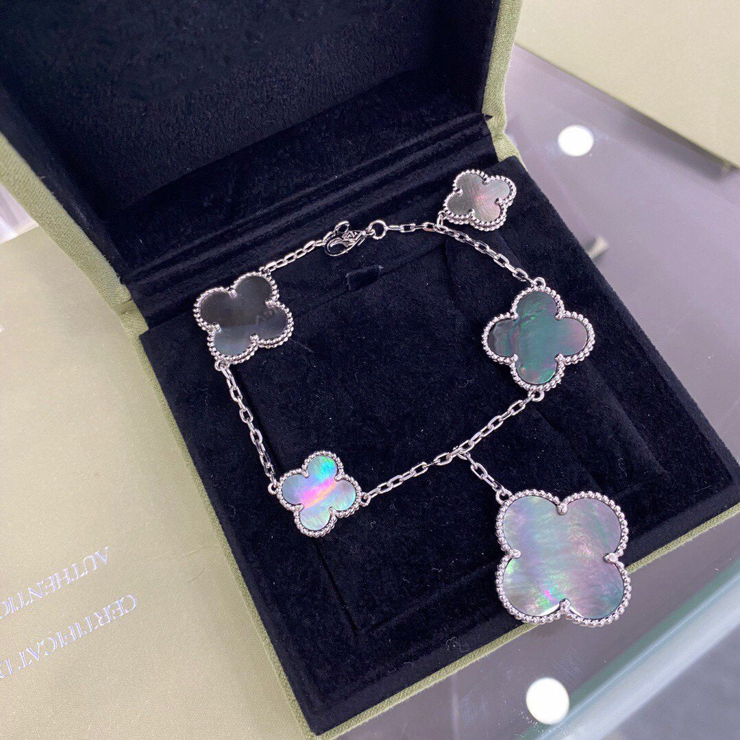 [⭐Shinejoy]CLOVER 5 MOTIFS SIVLER DARK MOP BRACELET