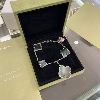 [⭐Shinejoy]CLOVER 5 MOTIFS SIVLER DARK MOP BRACELET