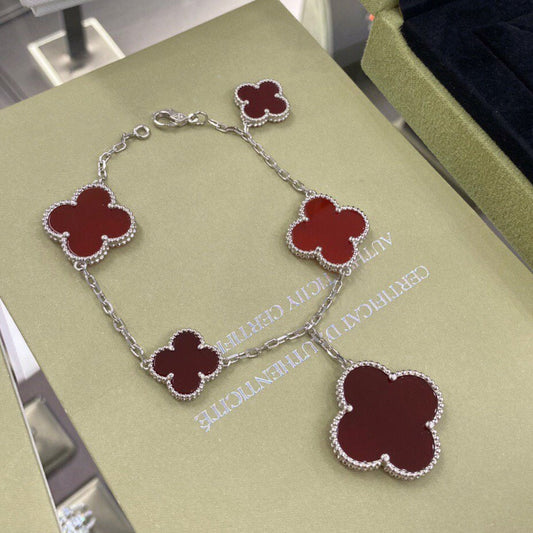 [⭐Shinejoy]CLOVER 5 MOTIFS SIVLER CARNELIAN BRACELET