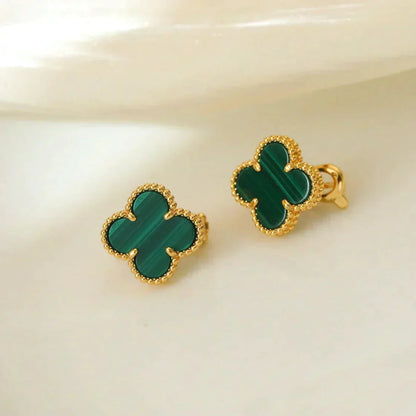[⭐Shinejoy]CLOVER MEDIUM 1 MOTIFS MALACHITE  EARRINGS
