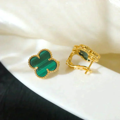 [⭐Shinejoy]CLOVER MEDIUM 1 MOTIFS MALACHITE  EARRINGS