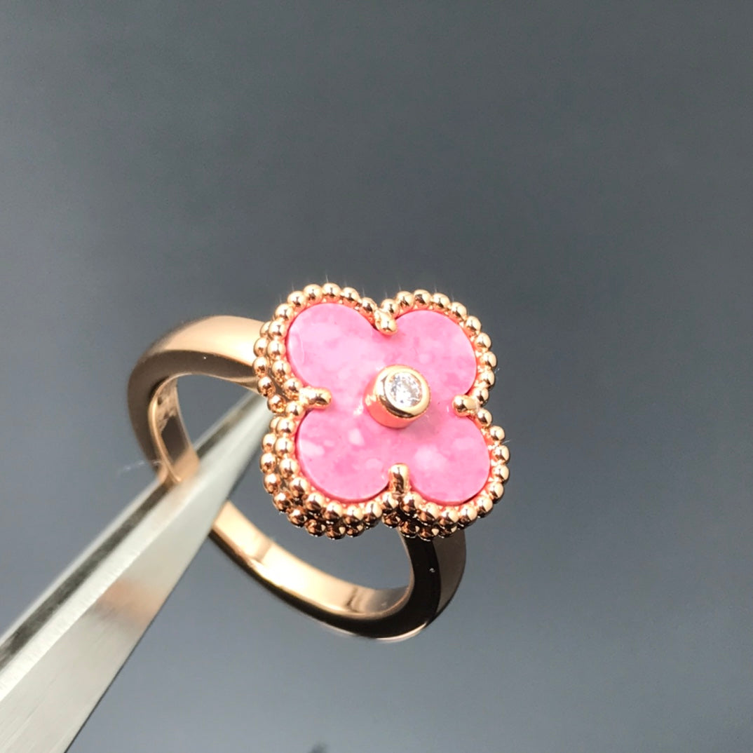 [⭐Shinejoy]CLOVER RHODONITE ROSE GOLD RING