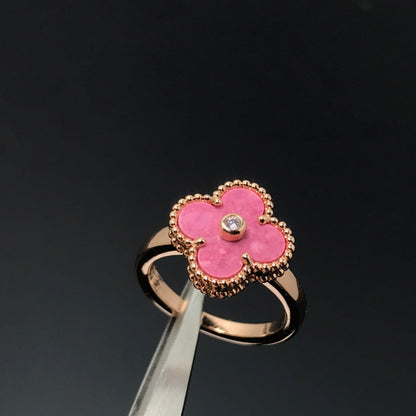 [⭐Shinejoy]CLOVER RHODONITE ROSE GOLD RING