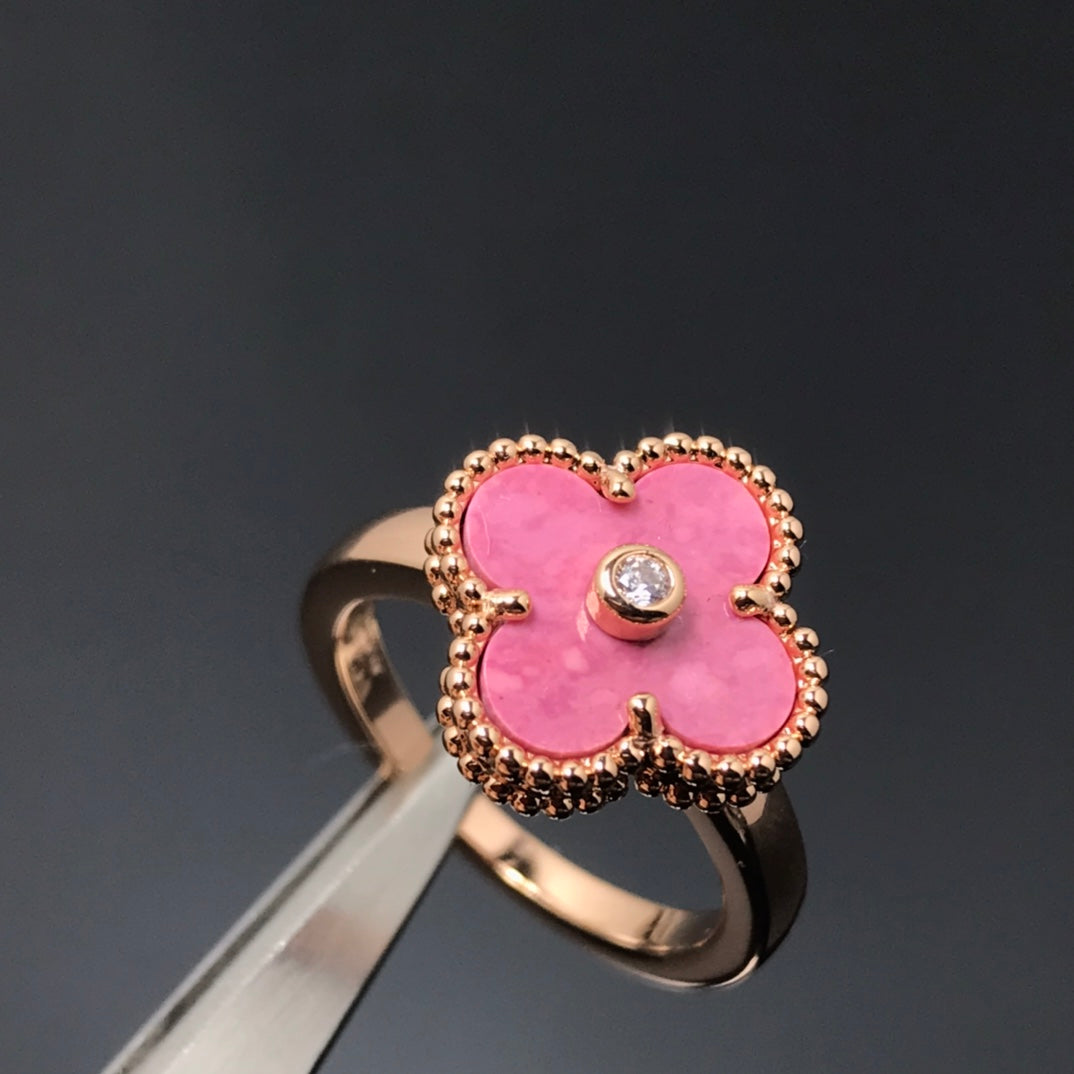 [⭐Shinejoy]CLOVER RHODONITE ROSE GOLD RING