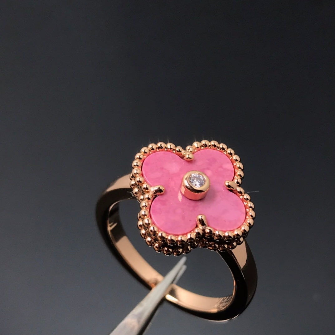 [⭐Shinejoy]CLOVER RHODONITE ROSE GOLD RING