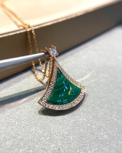 [⭐Shinejoy]DREAM MALACHITE DIAMOND PAVED PINK GOLD NECKLACE