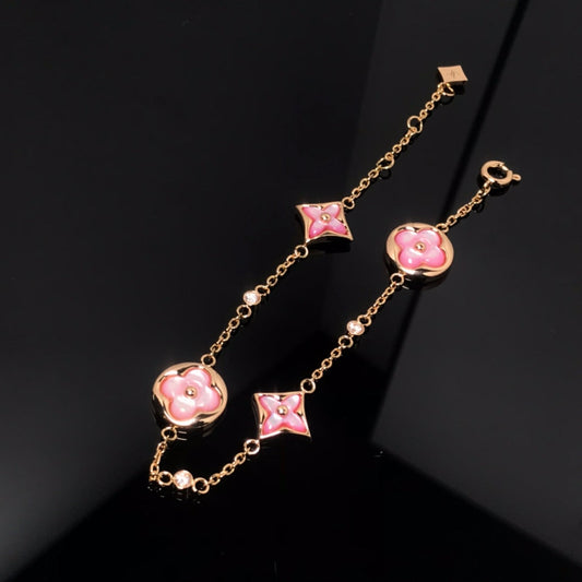 [⭐Shinejoy]STAR AND SUN 4 MOTIF PINK MOP PINK GOLD BRACELET