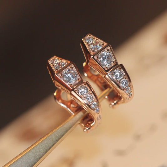 [⭐Shinejoy]SERPENT PINK GOLD DIAMOND EARRINGS