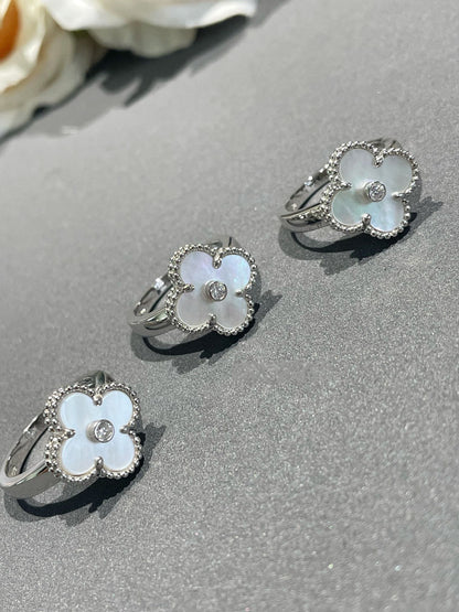 [⭐Shinejoy]CLOVER SILVER MOP DIAMOND RING