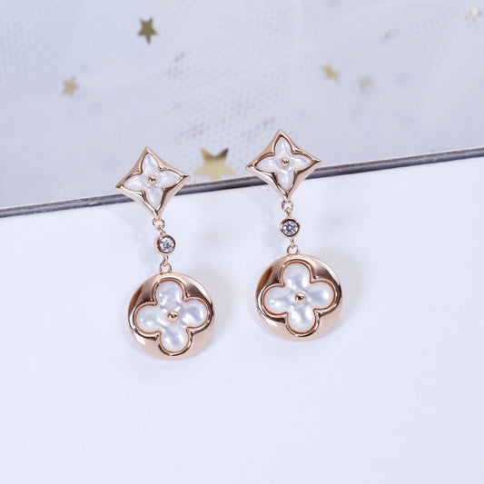 [⭐Shinejoy]STAR AND SUN PINK GOLD MOP DROP EARRINGS