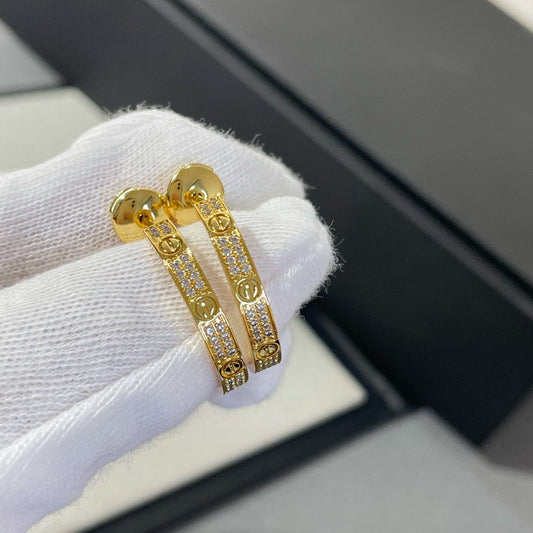 [⭐Shinejoy]LOVE DIAMOND GOLD HOOP EARRINGS