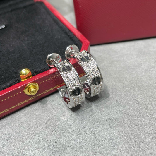 [⭐Shinejoy]LOVE CERAMIC DIAMOND PAVED SILVER EARRINGS