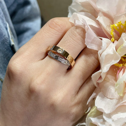 [⭐Shinejoy]LOVE PINK GOLD SILVER DIAMOND DOUBLE RING