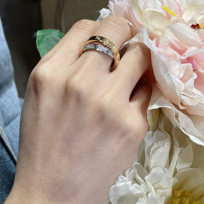 [⭐Shinejoy]LOVE PINK GOLD SILVER DIAMOND DOUBLE RING