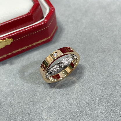 [⭐Shinejoy]LOVE PINK GOLD SILVER DIAMOND DOUBLE RING