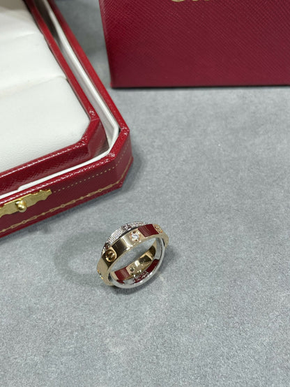 [⭐Shinejoy]LOVE PINK GOLD SILVER DIAMOND DOUBLE RING