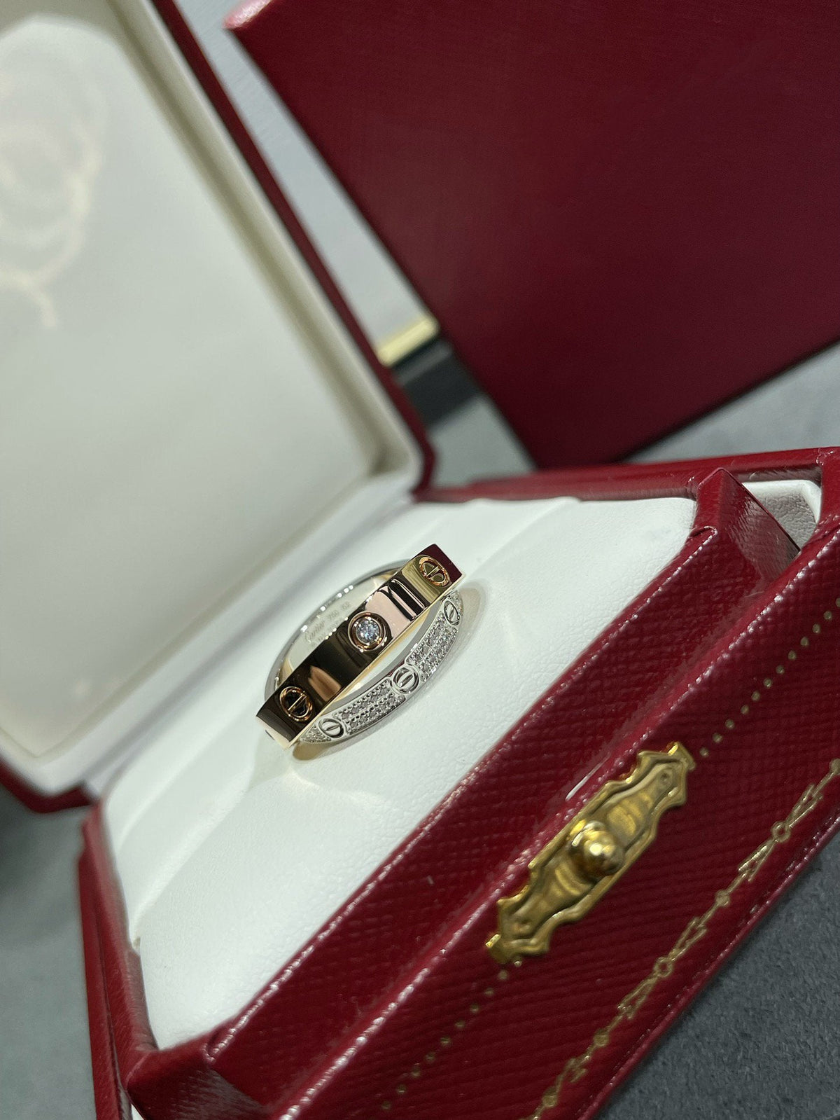[⭐Shinejoy]LOVE PINK GOLD SILVER DIAMOND DOUBLE RING