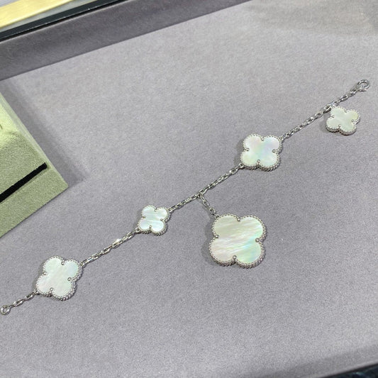 [⭐Shinejoy]CLOVER 5 MOTIF WHITE MOP SILVER BRACELET