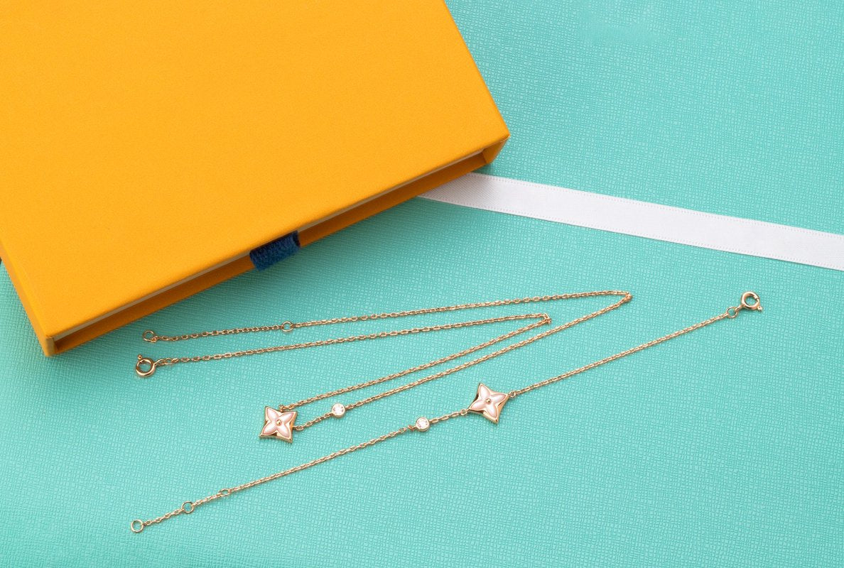[⭐Shinejoy]STAR PINK MOP 1 DIAMOND PINK GOLD NECKLACE