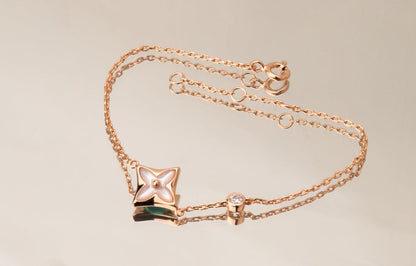 [⭐Shinejoy]STAR PINK MOP 1 DIAMOND PINK GOLD NECKLACE