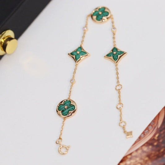 [⭐Shinejoy]STAR AND SUN 4 MOTIF PINK GOLD MALACHITE BRACELET
