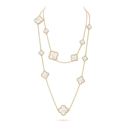[⭐Shinejoy]CLOVER 16 MOTIF WHITE MOP GOLD NECKLACE