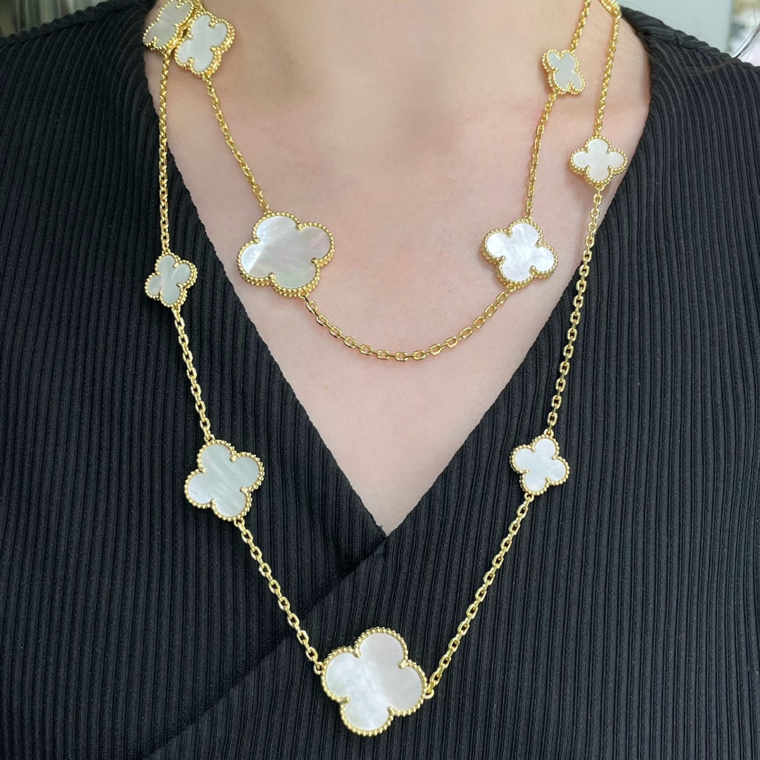 [⭐Shinejoy]CLOVER 16 MOTIF WHITE MOP GOLD NECKLACE