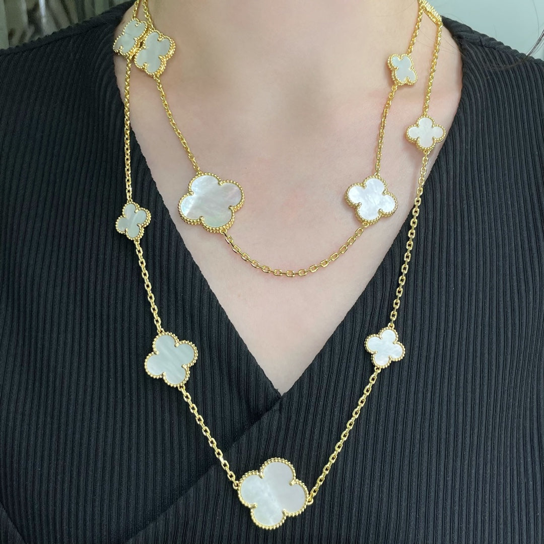 [⭐Shinejoy]CLOVER 16 MOTIF WHITE MOP GOLD NECKLACE