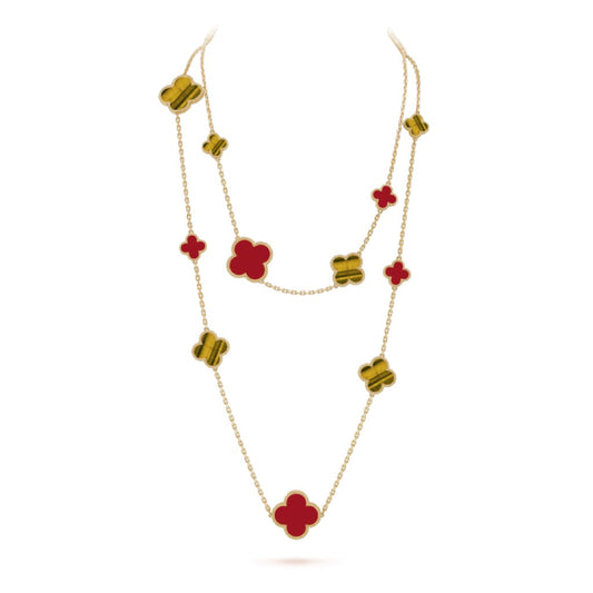 [⭐Shinejoy]CLOVER 16 MOTIF CARNELIAN TIGER EYE ROSE GOLD NECKLACE