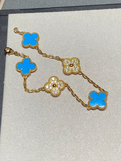 [⭐Shinejoy] CLOVER 5 MOTIF BLUE AGATE BRACELET COLLECTION