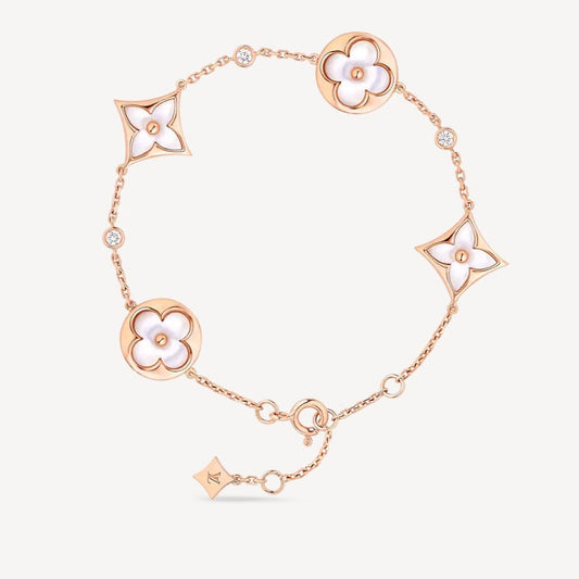 [⭐Shinejoy]STAR AND SUN 4 MOTIF WHITE MOP PINK GOLD BRACELET