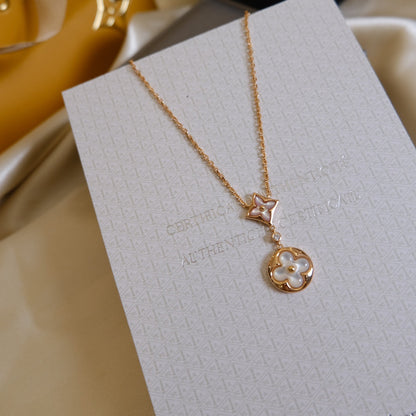 [⭐Shinejoy]STAR AND SUN WHITE MOP 2 MOTIF PINK GOLD NECKLACE